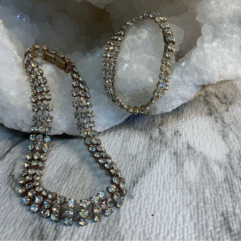 Antique Rhinestone choker and bracelet set. Bridal Something old gift.